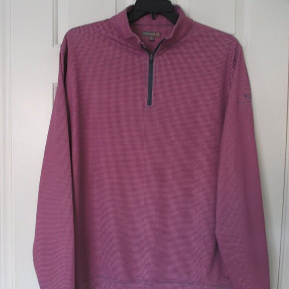 Peter Millar Mens L/S "The Reserve" (CA) Pink Navy 1/4 Zip Golf Sweater- Size XL - Picture 3 of 3